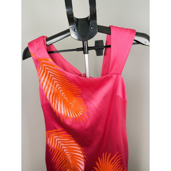 Cache Vintage Pink Orange Tropical Palm Leaf Sheath Dress Size 8 Summer Cocktail - Picture 2 of 6